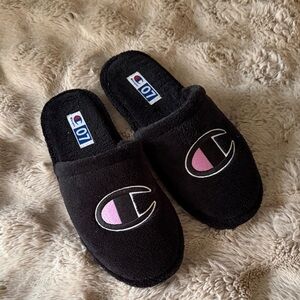 Champion Black Slippers with Pink Logo Worn just a few times!